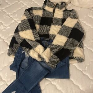 Thread&Supply HalfZip Pullover, Like-New and Enjean distressed skinny, 5, GUC